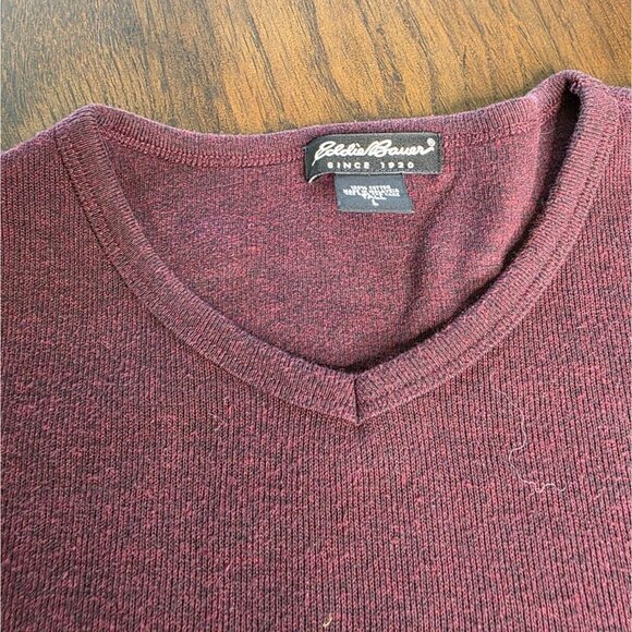 Eddie Bauer Mens Sweater L Tall Plum Purple Pullover Crewneck Long Sleeve Cotton - Picture 6 of 15